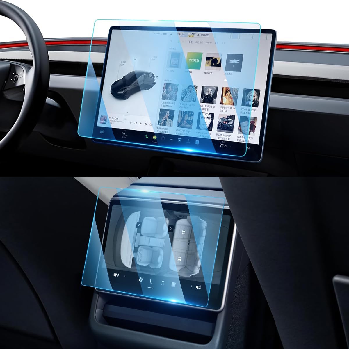 Protector de pantalla delantera & trasera vidrio templado para Tesla Model 3 Highland & Model Y Juniper 2025
