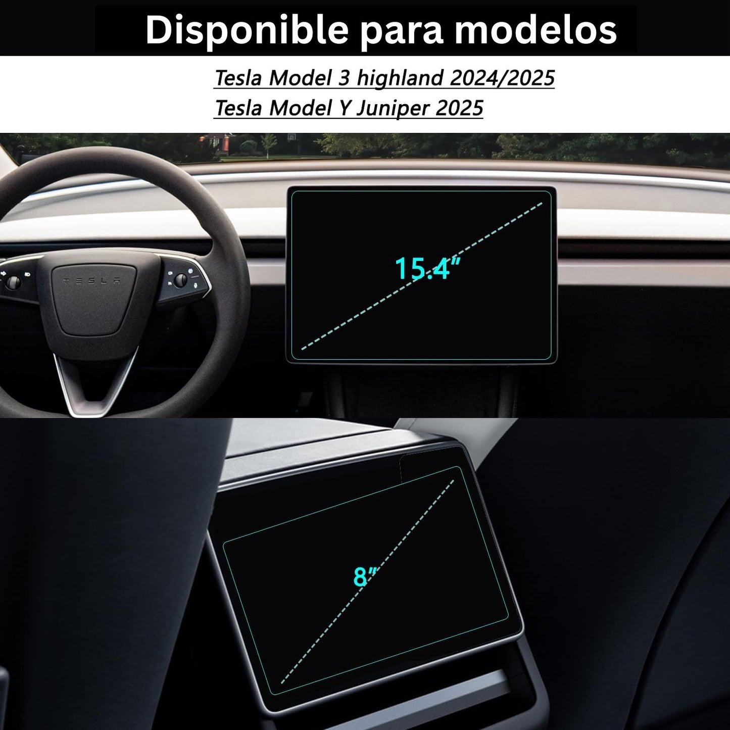 Protector de pantalla delantera & trasera vidrio templado para Tesla Model 3 Highland & Model Y Juniper 2025