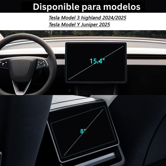 Protector de pantalla delantera & trasera vidrio templado para Tesla Model 3 Highland & Model Y Juniper 2025