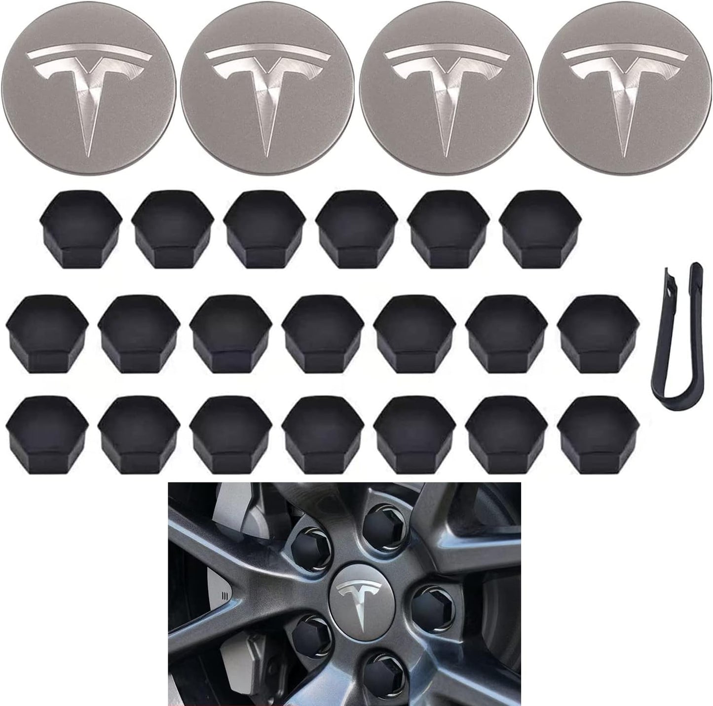 Kit de Insignia y Tapas Centrales para Rines Tesla – 4 Piezas
