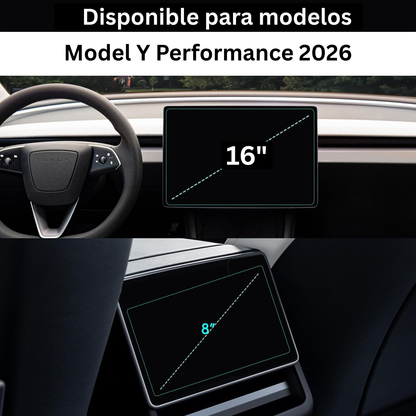 Protector de pantalla delantera & trasera vidrio templado para Model Y 2026 Performance