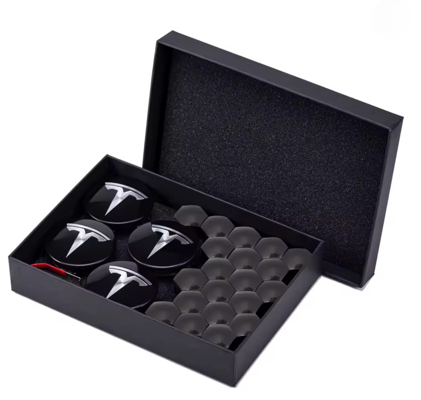 Kit de Insignia y Tapas Centrales para Rines Tesla – 4 Piezas