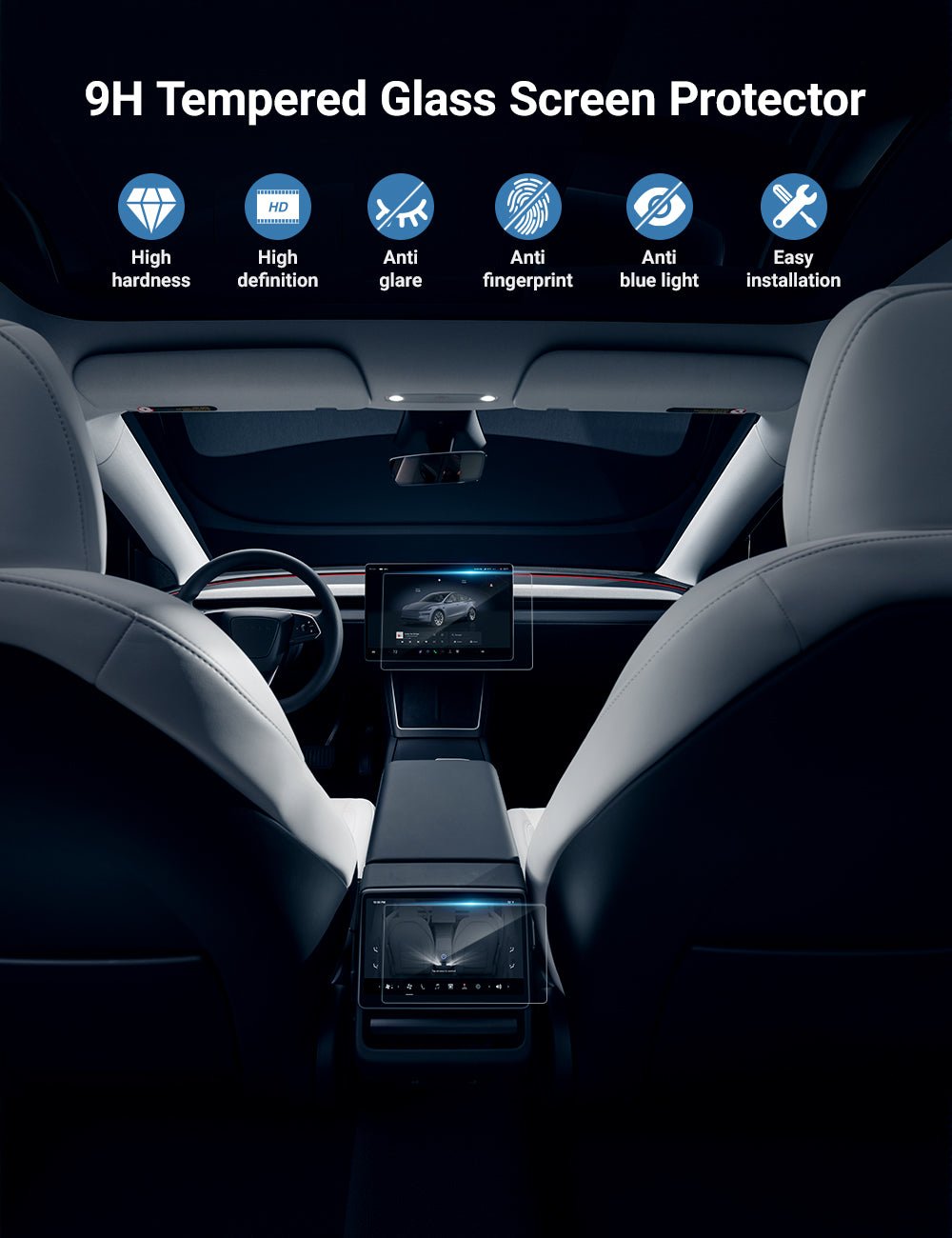 Protector de pantalla delantera & trasera vidrio templado para Tesla Model 3 Highland & Model Y Juniper 2025