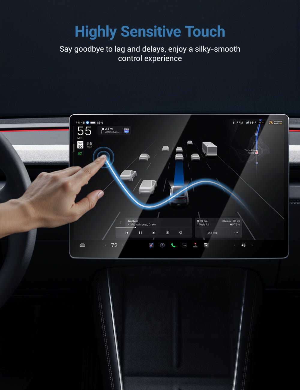 Protector de pantalla delantera & trasera vidrio templado para Tesla Model 3 Highland & Model Y Juniper 2025